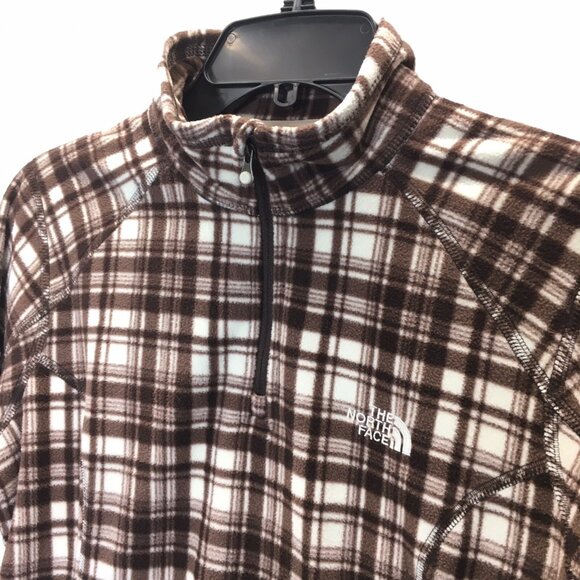 The North Face Quarter Zip Sweatshirt Pullover Fleece Women Medium Brown Plaid - Picture 2 of 13